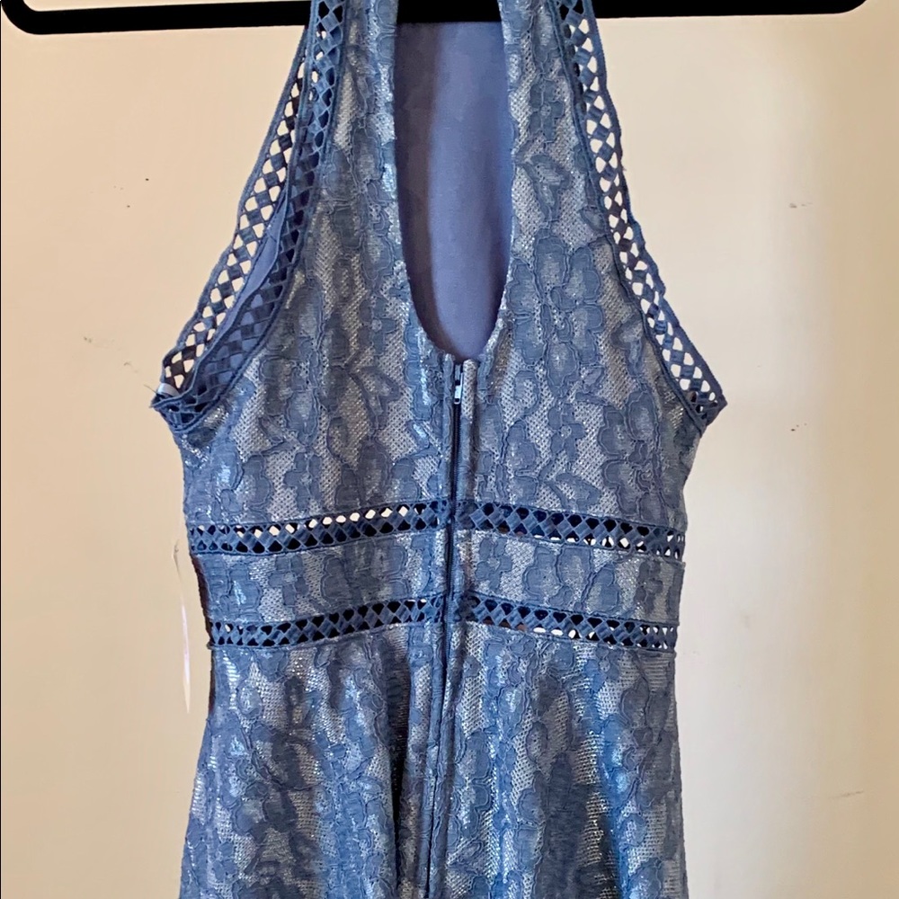 blue dress with floral & sequence